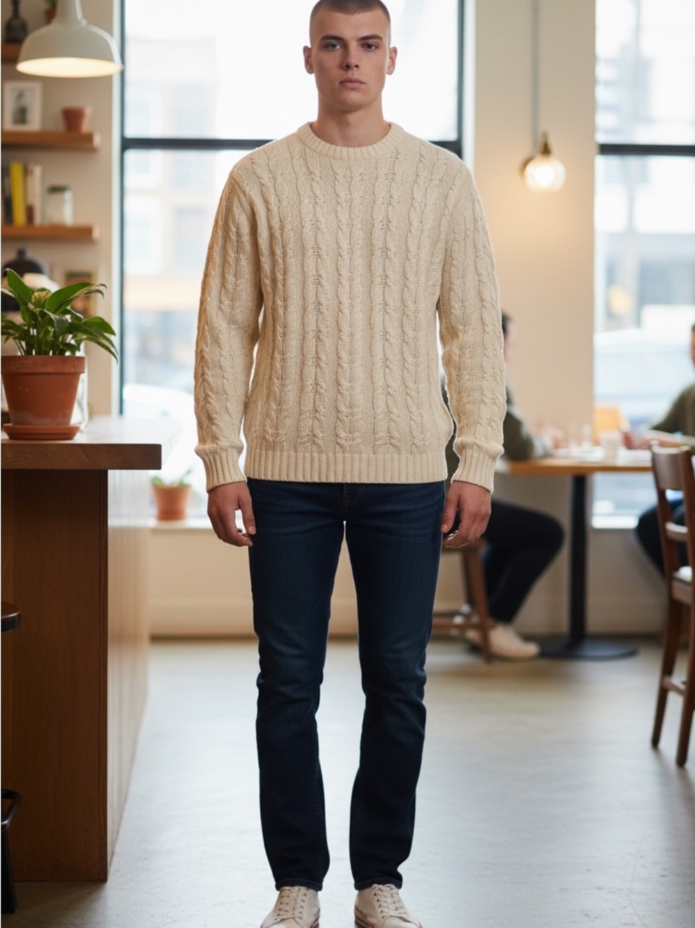Old Money Nostalgia Men’s Cotton Orvis Cream Cable-Knit Crewneck Sweater